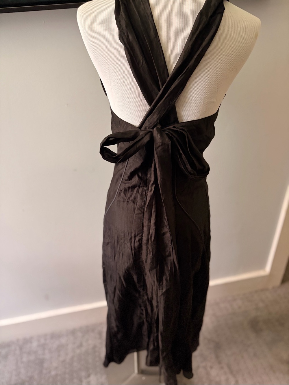 Custom Silk Black Halter Midi Dress